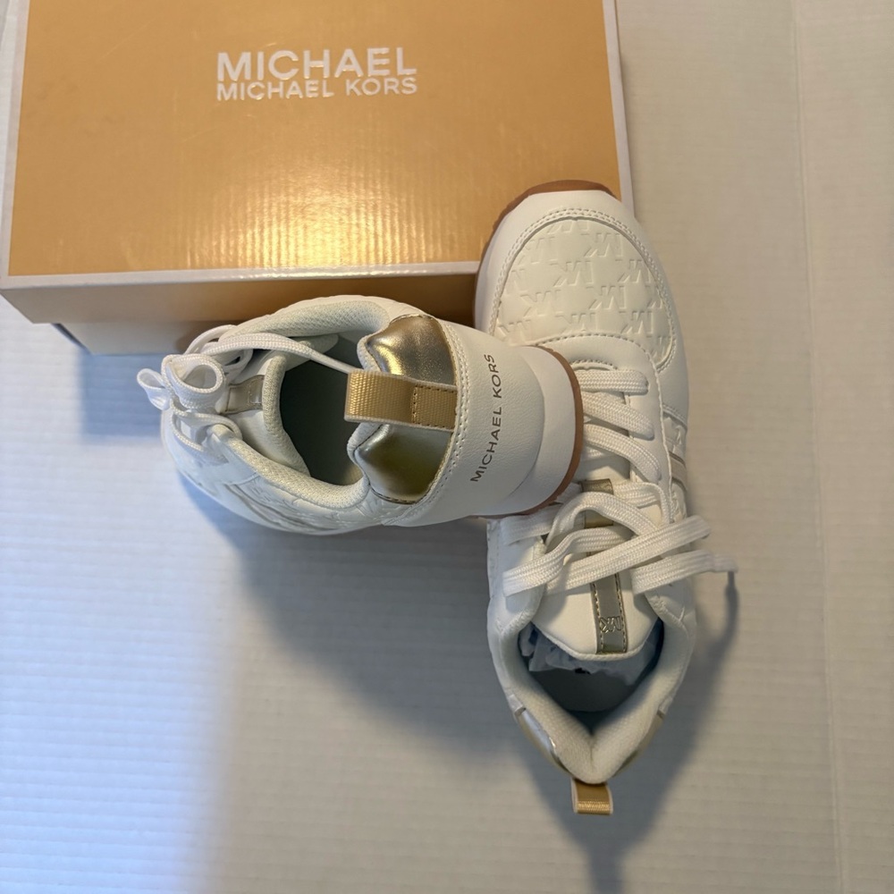 Michael Kors Kids White and Gold Sneakers